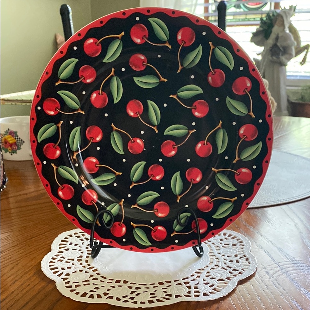 🍒MARY ENGELBREIT’S Cherry Pattern Decorative Salad Plate by Sakura
